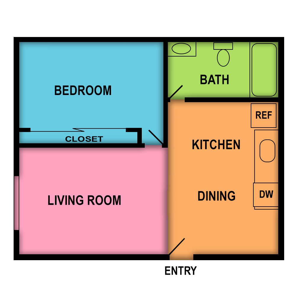 This image is the visual schematic floorplan representation of Plan B at Arbor Apartments