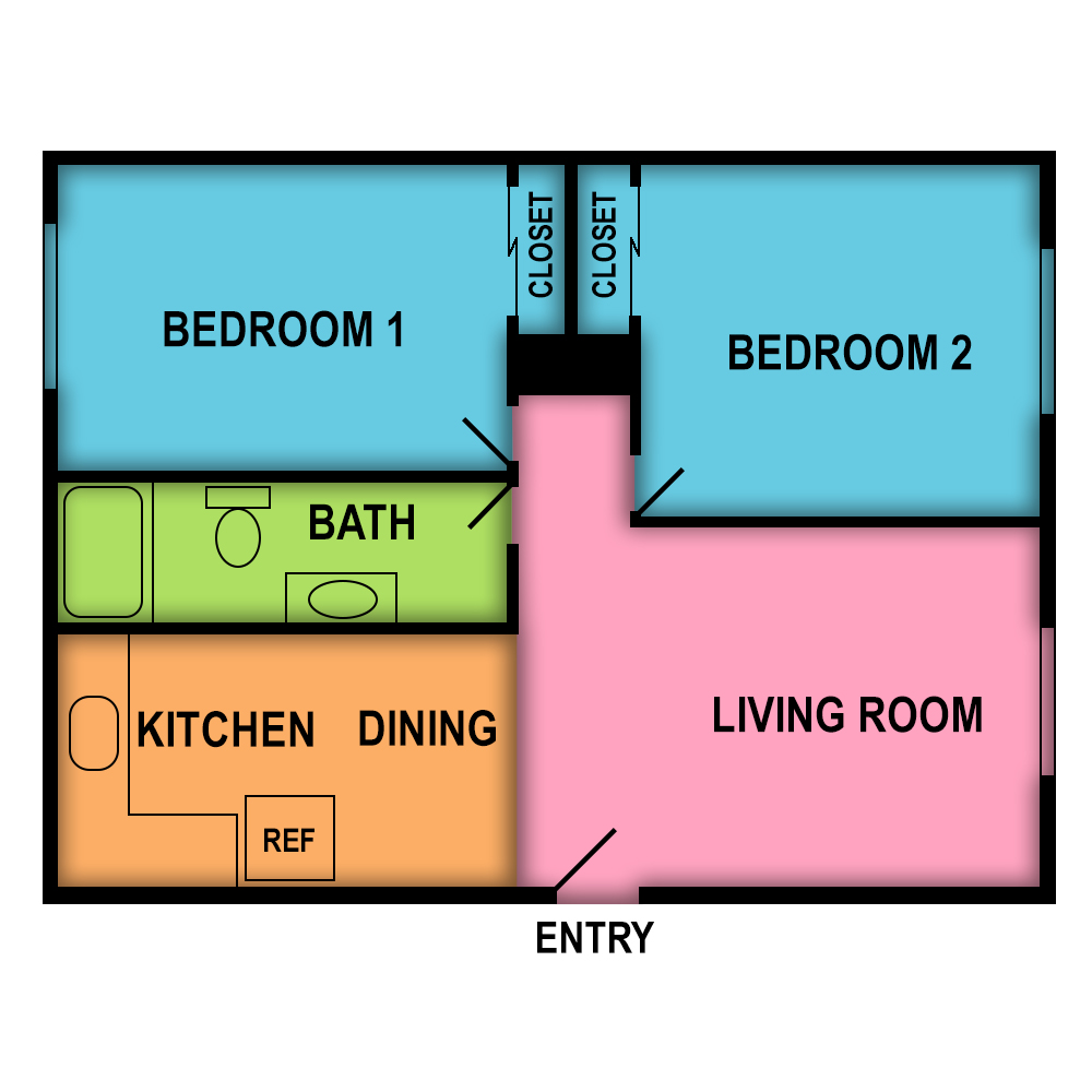 This image is the visual schematic floorplan representation of Plan D at Arbor Apartments