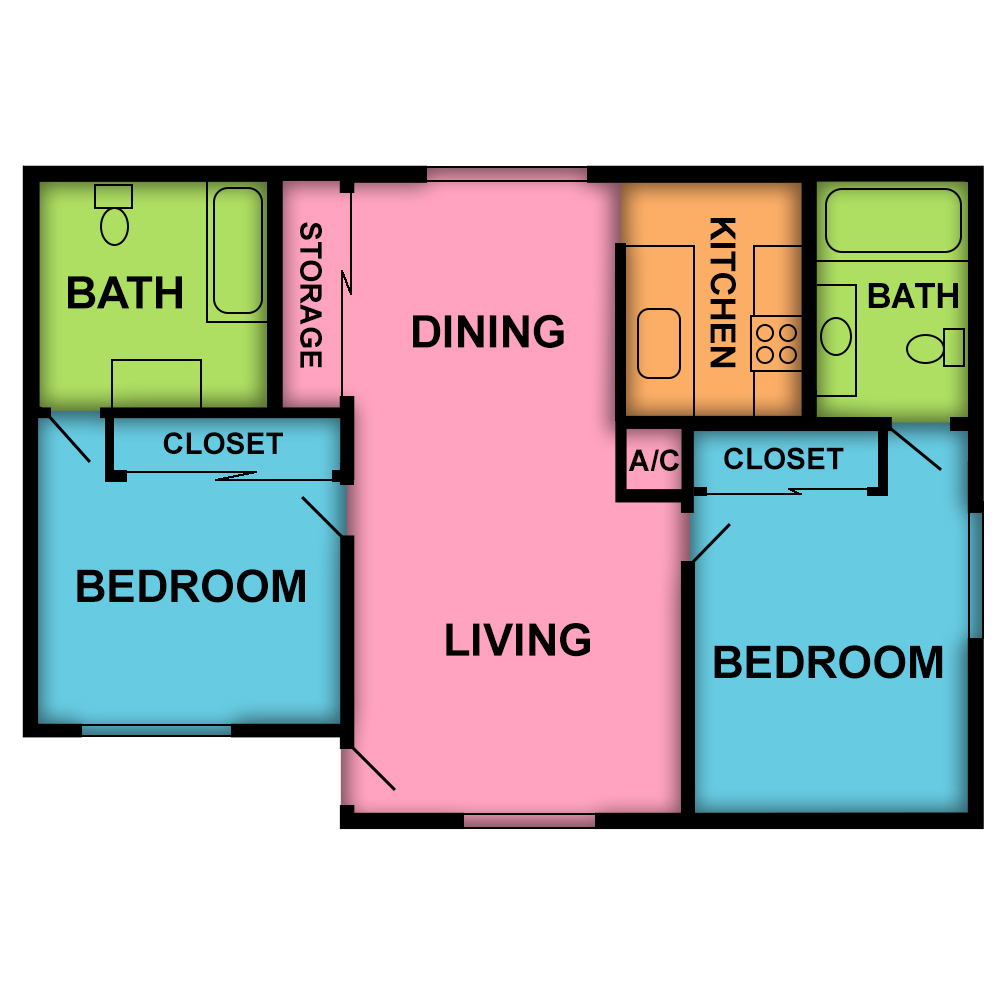 This image is the visual schematic floorplan representation of Plan C at Casa Del Sol Apartments