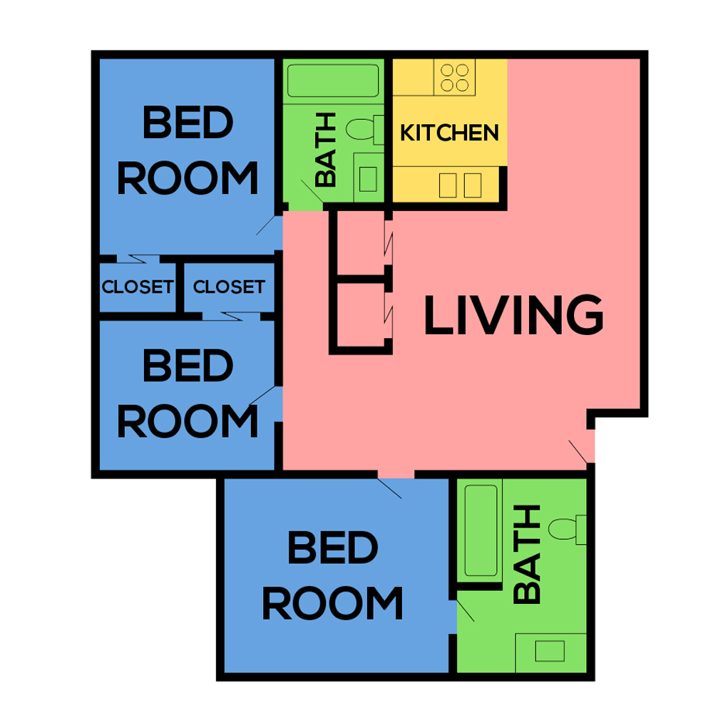 This image is the visual schematic floorplan representation of Plan D at Northpointe Apartments