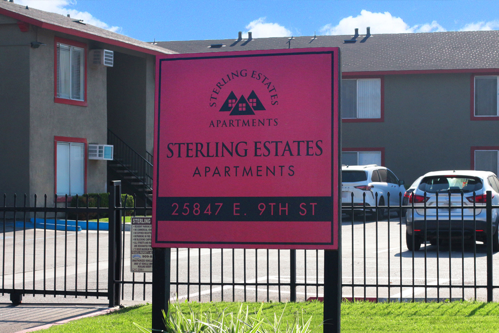 This image shows the entrance marker photo of Sterling Estates Apartments