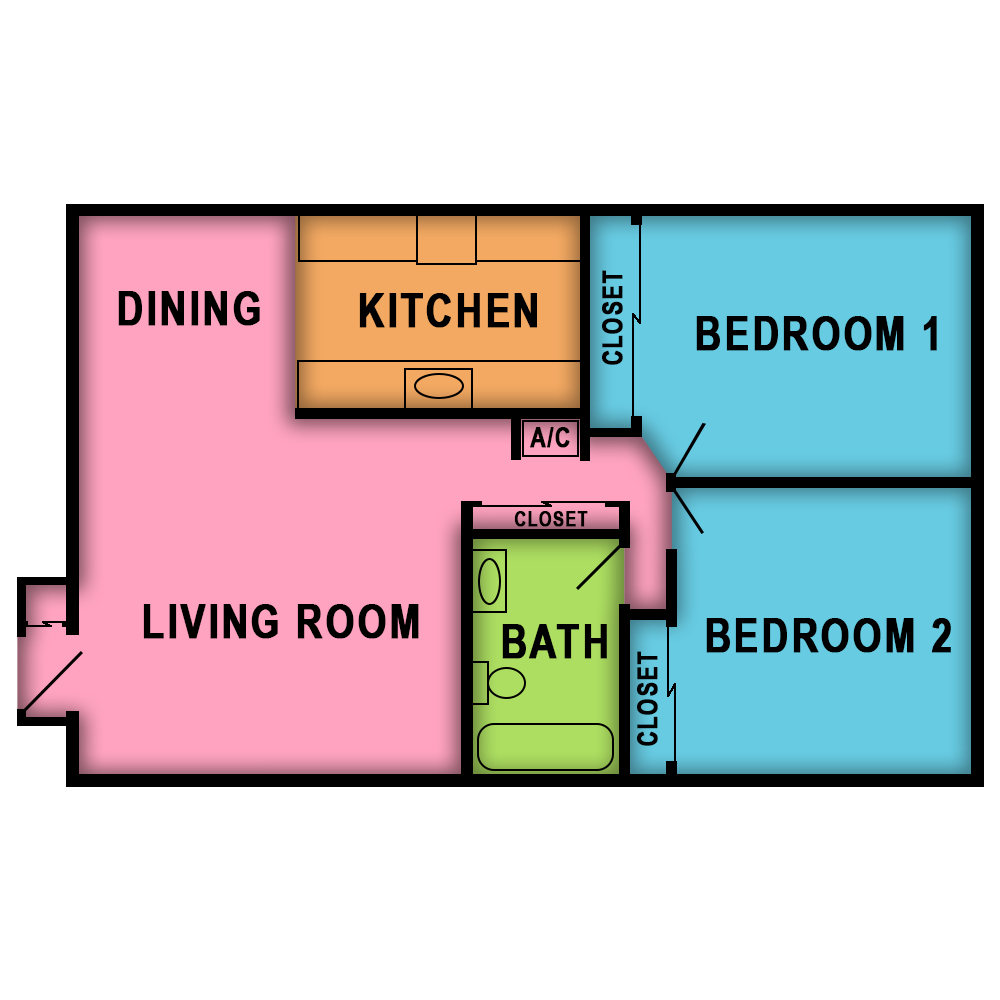 This image is the visual schematic floorplan representation of Plan A at Village Square Apartments