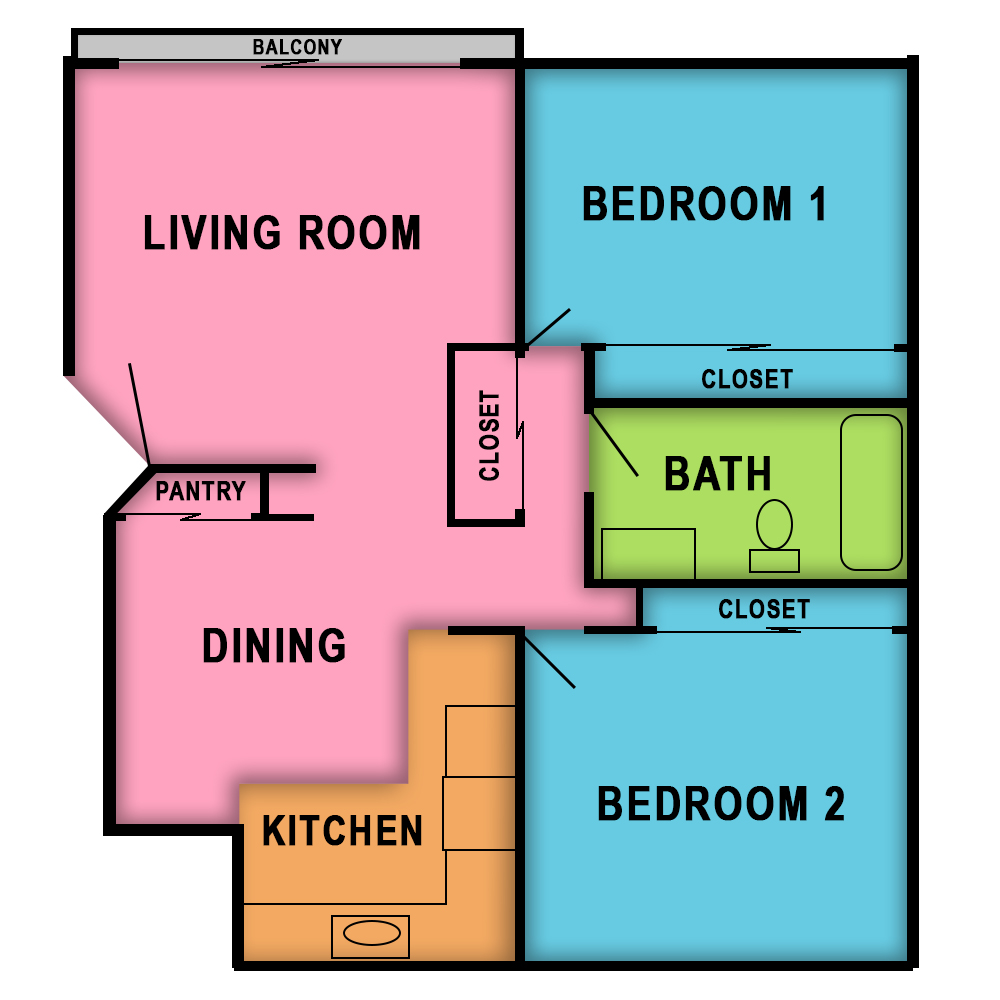 This image is the visual schematic floorplan representation of Plan C at Village Square Apartments